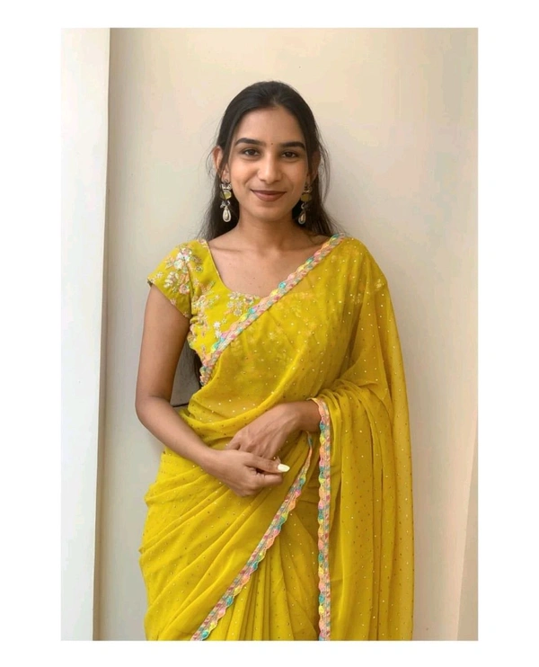 GT BRAND Georgette Saree - Web Orange