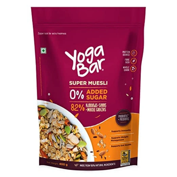 Yoga Bar Super Muesli (No Sugar) - 400g, Almonds, Seeds & Whole grains