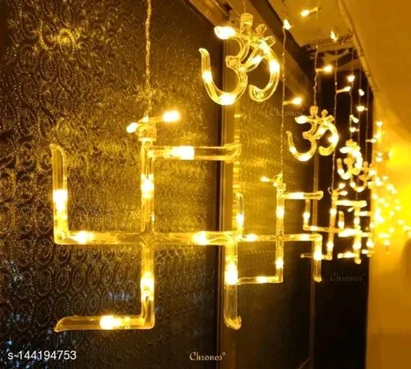 om Swastik 6+6 Curtain Series LED Lights (Warm White) with 8 mode Function flickering for Decoration on Diwali Festival and Party
