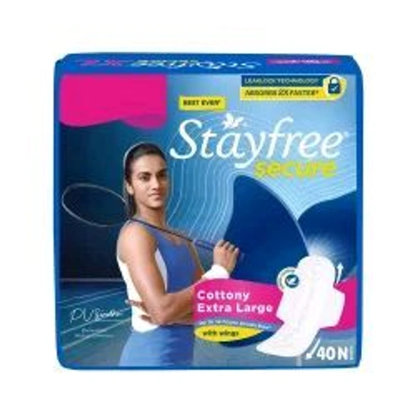 Stayfree Secure Cottony Soft Cover Sanitary Napkin With Wings (XL) 40 Pads