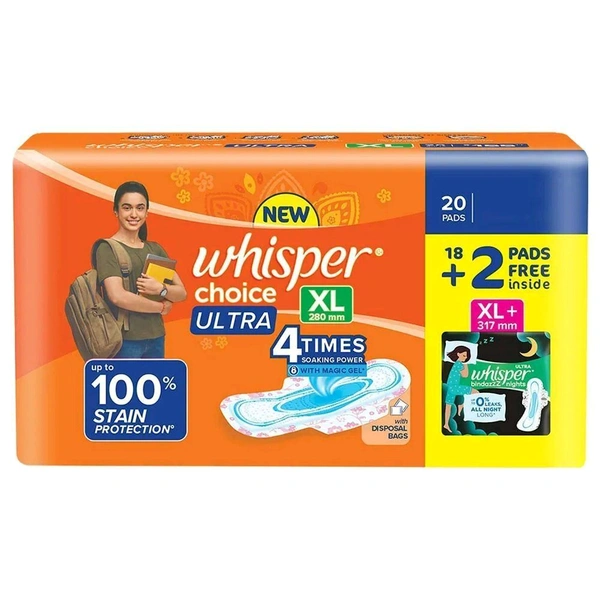 Whisper Choice Ultra Sanitary Napkin With Wings XL 20pad