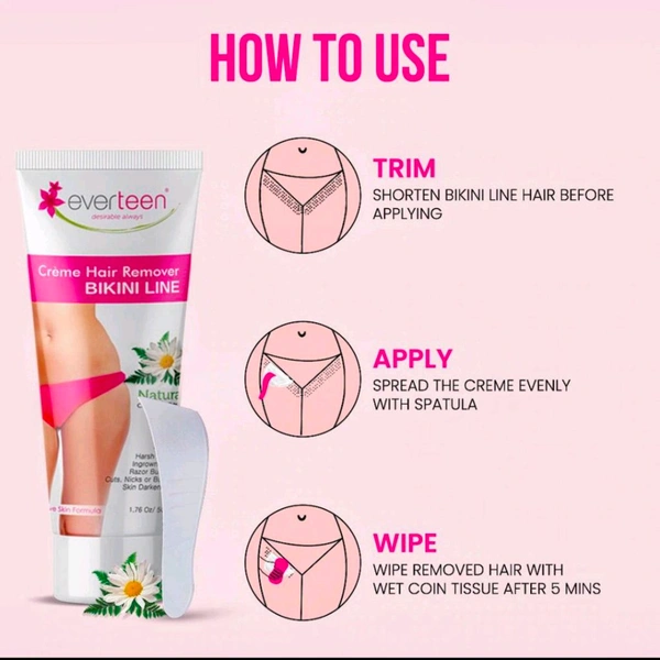 everteen Natural Bikini Line Hair Remover Creme for Women - 1 Pack (50g)