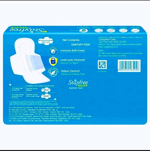 Stayfree Secure Cottony Soft Sanitary Napkin with Wings (Regular) 18 pads