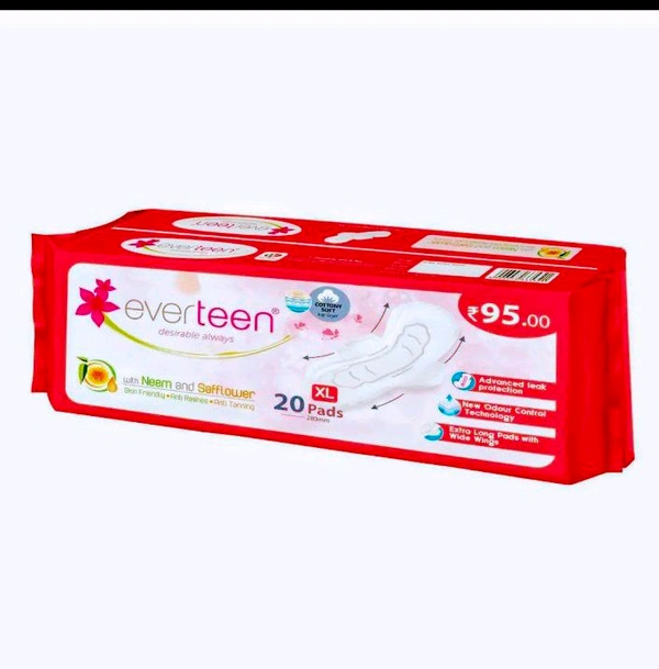 everteen XL Sanitary Pads with Neem, Safflower, Cottony-Soft Top Layer for Women - 1 Packs (20 Pads)
