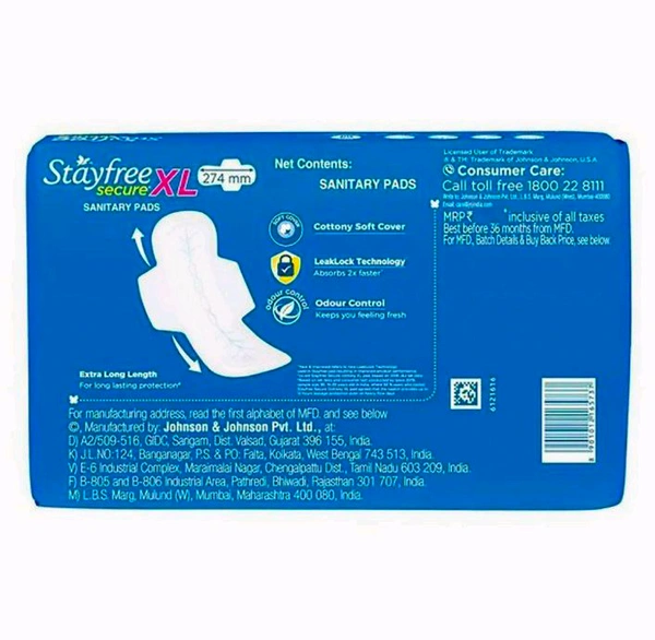 Stayfree Secure Cottony Sanitary Napkin with Wings (XL) 18 pads