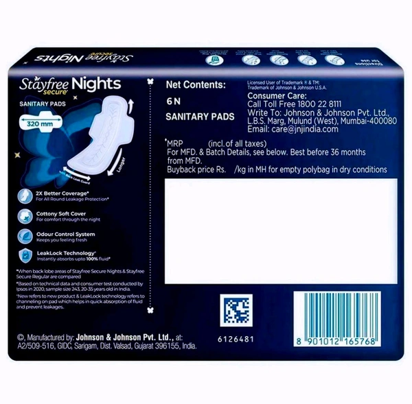 Stayfree Secure Nights Cottony Soft Comfort Sanitary Napkin 6 pads