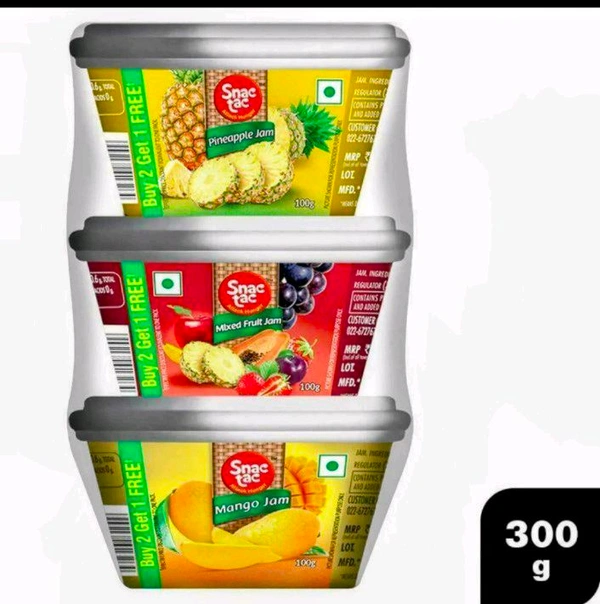 Snac tac 3 in 1 Pineapple, Mango and Mixed Fruit Jam 100 g (Buy 2 Get 1 Free)