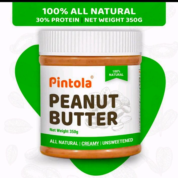 Pintola All Natural Peanut Butter (Crunchy) | Unsweetened | 30g Protein | Non GMO | Gluten Free | Vegan | Cholesterol Free (350g)