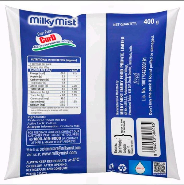 Milky Mist Curd 400 g (Pack