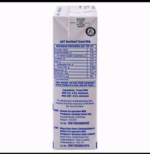 Nandini GoodLife Toned Milk 1 L (Tetra Pak)