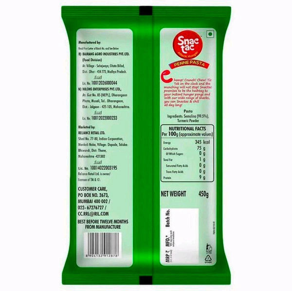 Snac Tac Penne Pasta 450 g