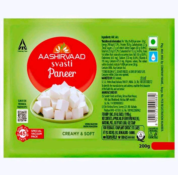 Aashirvaad Svasti Paneer 200 g (Pack)