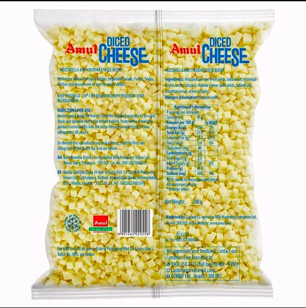 Amul Mozzarella & Cheddar Diced Cheese Blend 200 g (Pack)