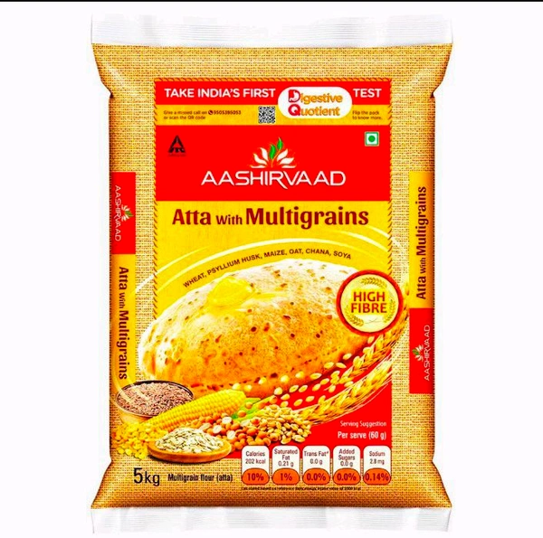 Aashirvaad Atta with Multigrains, 5kg pack | Take Care of Your Digestion with High Fibre Atta