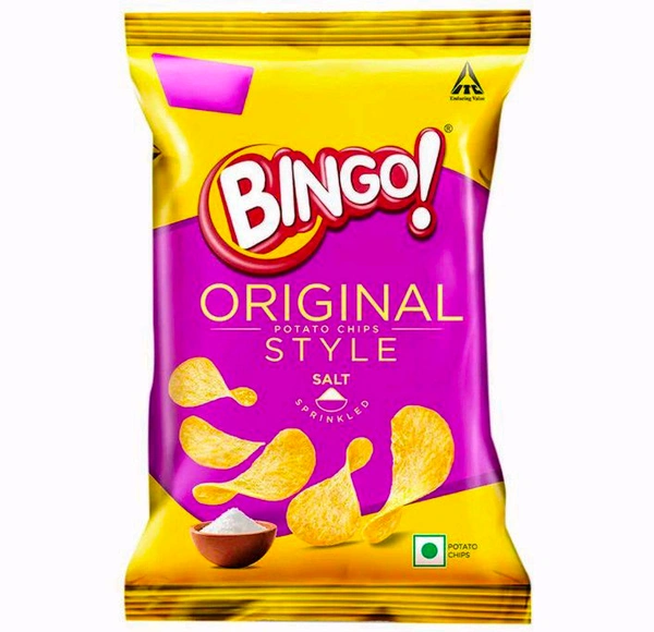 Bingo! Original Style Salt Sprinkled - Flat Cut Salted Potato Chips Pack for Snacks - 90g