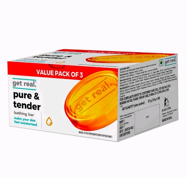 Get Real Pure & Tender Bathing Bar 125 g (Pack of 3)