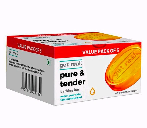 Get Real Pure & Tender Bathing Bar 125 g (Pack of 3)