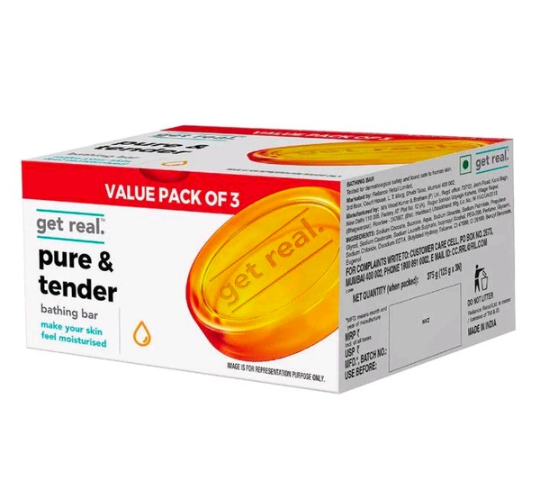 Get Real Pure & Tender Bathing Bar 125 g (Pack of 3)