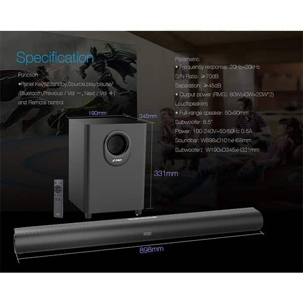 F&amp;D F&D HT-330 2.1 Bluetooth Soundbar with Wired Subwoofer 80W