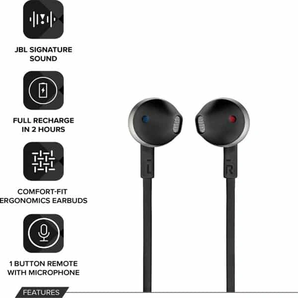 JBL T205BT Wireless Bluetooth in Ear Neckband Headphones with Mic