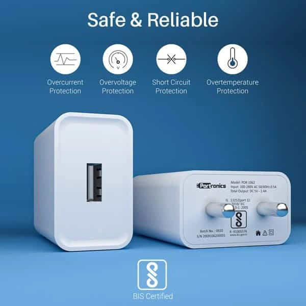 Portronics Adapto 62 2.4 A Mobile Charger with Detachable Cable