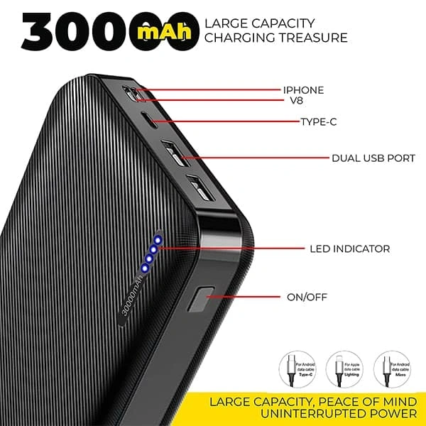 Ubon UBON 30000 mAh Powerbank PB-X33 Jumbo Power with 3-in-1 Charging Ports