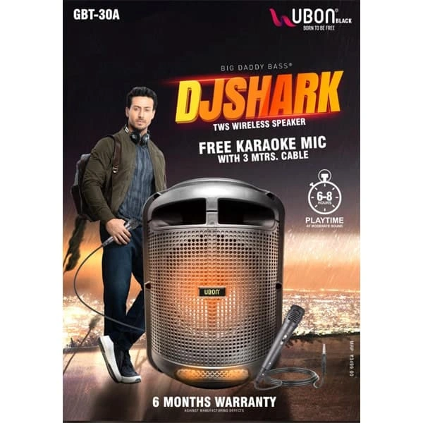 Ubon GBT-30A DJSHARK Bluetooth Speaker with Karaoke Mic