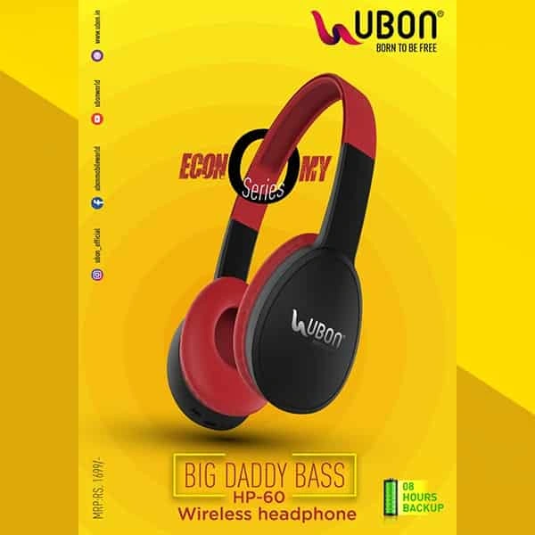 Ubon HP-60 Bluetooth Headset with Mic - Red