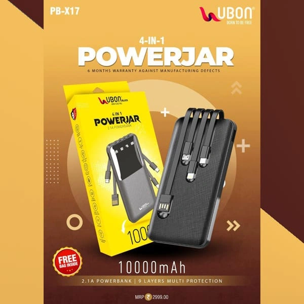 Ubon UBON PB-X17 10000 mAH Li-Polymer Power Bank with 4 IN 1 POWERJAR