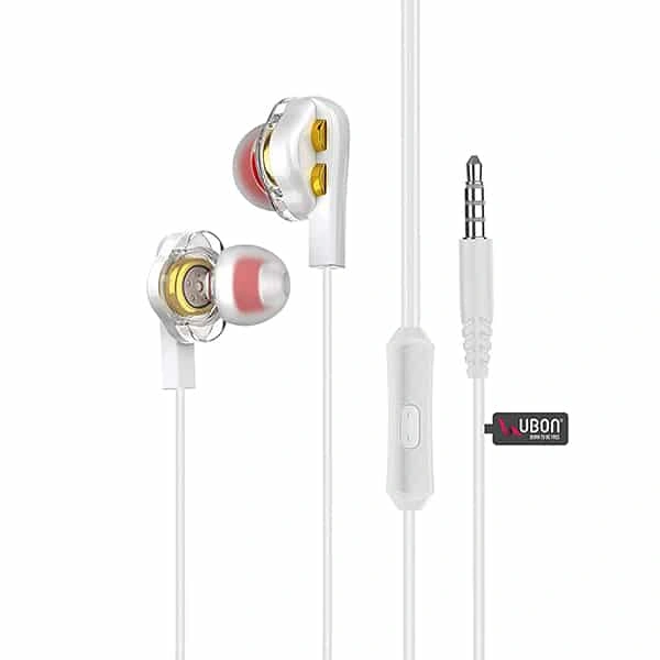Ubon UBON UB-735 3.5mm Dual Driver in-Ear Wired Earphone with Mic - White - White