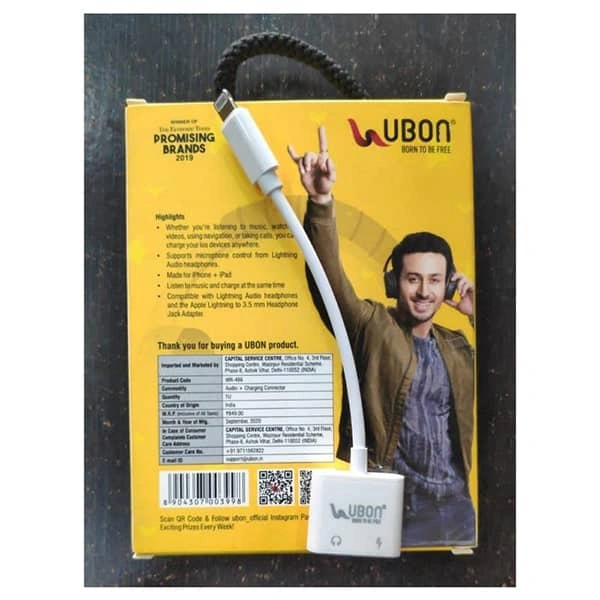 Ubon WR- 486 2 in 1 Audio + Charging Connector for iPhone