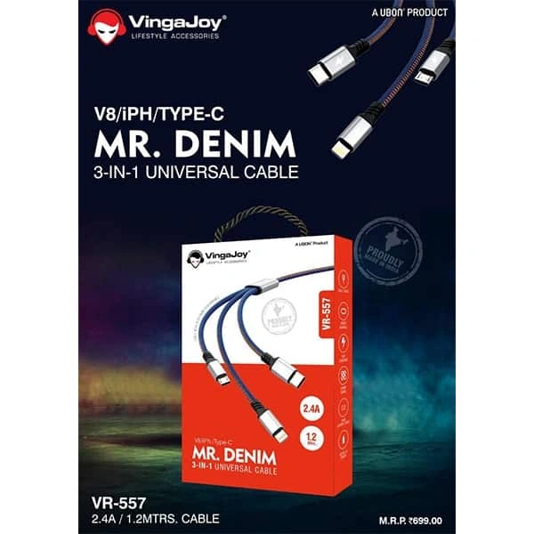 VingaJoy Vingajoy VR-557 2.4A 3-IN-1 UNIVERSAL CABLE