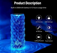 Crystal Rose Table Lamp 16 Colour LED Night Lights For Room Decoration