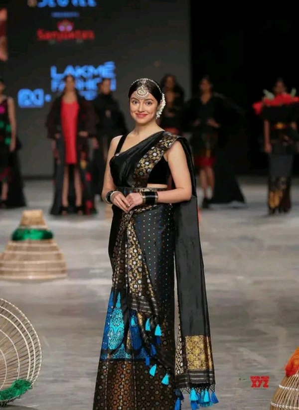 Mix POLY Paat Silk Blend Assamese Jura Mekhala Chador  - Free Size