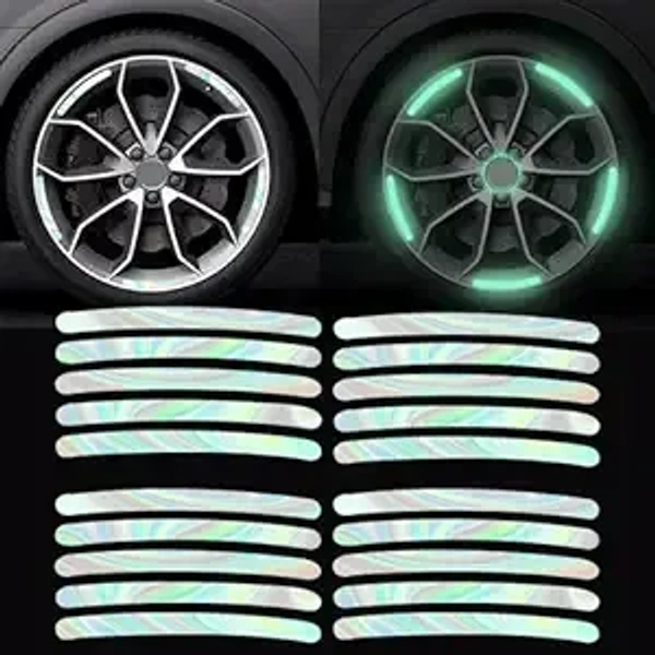 A2P 3D Reflective Luminous Tire Rim Wheel Sticker Stripe for Car, Motorcycle, Cycling Bike, Night Glow Reflection (Small Size: 9 x 0.7 Cm), Multicolour Colour 20