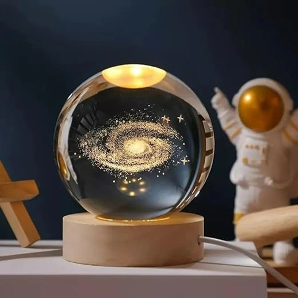 3D Galaxy Crystal Ball Night Lamp,Creative Engraved Crystal Ball Night Light, USB Table LED Wooden Crystal Ball for Home Decoration Birthday Gift for Teens, Boys, Girls (Galaxy)(Warm White)