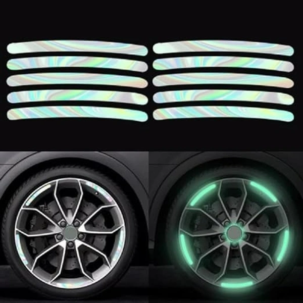 A2P 3D Reflective Luminous Tire Rim Wheel Sticker Stripe for Car, Motorcycle, Cycling Bike, Night Glow Reflection (Small Size: 9 x 0.7 Cm), Multicolour Colour 20