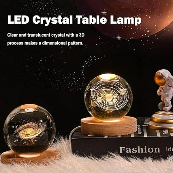 3D Galaxy Crystal Ball Night Lamp,Creative Engraved Crystal Ball Night Light, USB Table LED Wooden Crystal Ball for Home Decoration Birthday Gift for Teens, Boys, Girls (Galaxy)(Warm White)