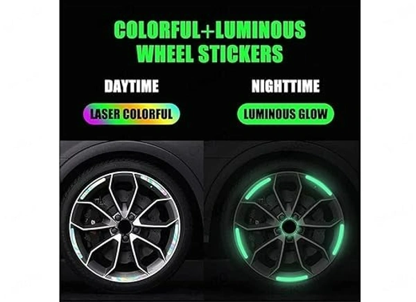 A2P 3D Reflective Luminous Tire Rim Wheel Sticker Stripe for Car, Motorcycle, Cycling Bike, Night Glow Reflection (Small Size: 9 x 0.7 Cm), Multicolour Colour 20