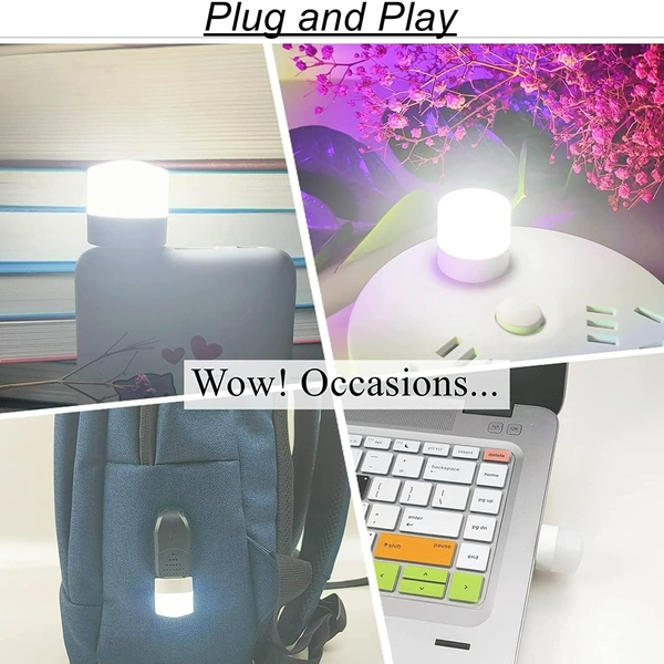 6 PCS Set A2P Plug in LED Night Light Mini USB LED Light Flexible USB LED Ambient Light Mini USB LED Light, LED Portable car Bulb, Indoor, Outdoor, Reading, Sleep (6 pcs, White, Pack of 1) - White
