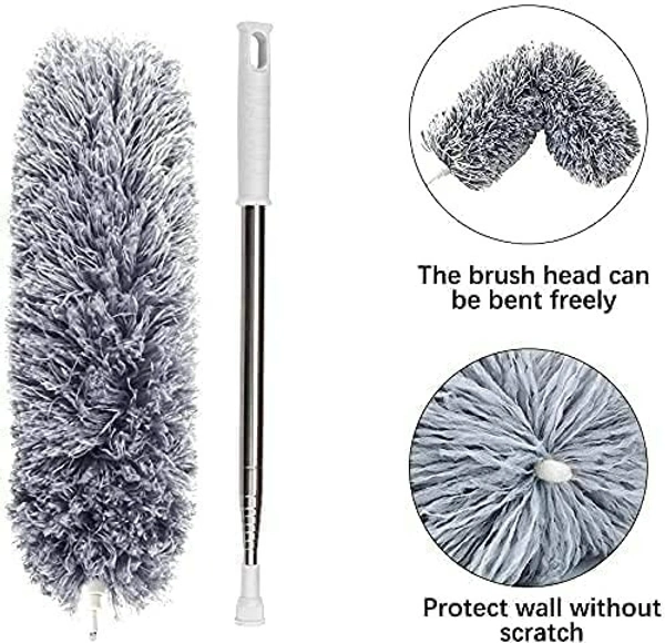 Upgraded Long Handle Microfiber Feather Ceiling Duster for Dust Cleaning with extendable Pole 30-100 Inch with Anti Scratch Bendable Head Brush for Cleaning High Cobweb Stick high Ceiling Fan