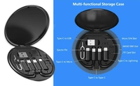 A2P All in One 60W USB Fast Charging Travel Cable Set Powerlink 9 in1 Functions Type C-C Cable Black Micro USB-A Convertor Phone Stand, Nano Sim Storage Space with Sim Tool