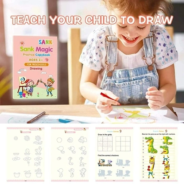 A2P  Magic Practice Copybook, (4 Book + 10 Refill) for Preschoolers with Pen, Magic Calligraphy Copybook Set Practical Reusable.