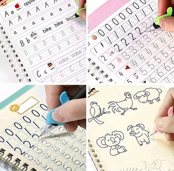 A2P  Magic Practice Copybook, (4 Book + 10 Refill) for Preschoolers with Pen, Magic Calligraphy Copybook Set Practical Reusable.