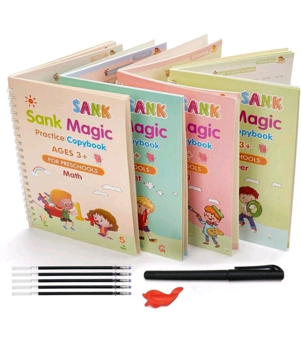 A2P  Magic Practice Copybook, (4 Book + 10 Refill) for Preschoolers with Pen, Magic Calligraphy Copybook Set Practical Reusable.