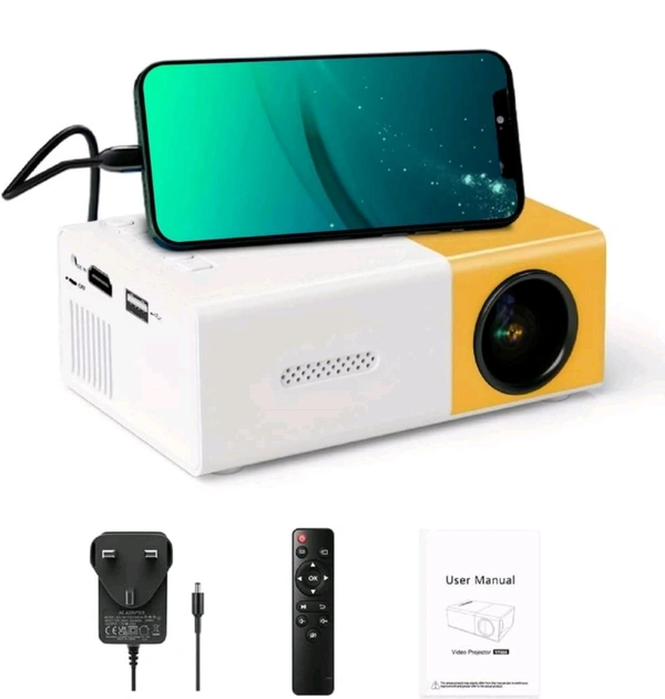 A2P UC 500 Projector, 400LM Portable Mini Home Theater LED Projector with Remote Controller, 3500 lm LED Corded Projector UC500 Support HDMI, AV, SD, USB Interfaces (MP51) White - Yellow, 10000027