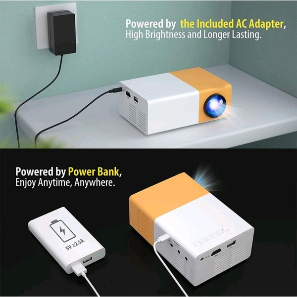 A2P UC 500 Projector, 400LM Portable Mini Home Theater LED Projector with Remote Controller, 3500 lm LED Corded Projector UC500 Support HDMI, AV, SD, USB Interfaces (MP51) White - Yellow, 10000027