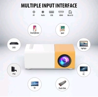 A2P UC 500 Projector, 400LM Portable Mini Home Theater LED Projector with Remote Controller, 3500 lm LED Corded Projector UC500 Support HDMI, AV, SD, USB Interfaces (MP51) White - Yellow, 10000027