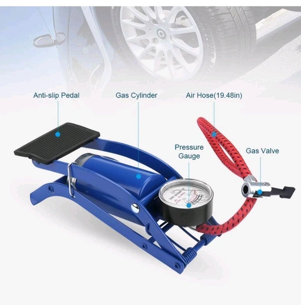 A2P Car, Tubeless Tyre, Bike, Bicycle - Multipurpose Portable Heavy Quality Air Foot Pump Heavy Compressor Sports Cylinder Tyre Inflator with Pressure Gauge. - Blue, Heavy Pump, 1