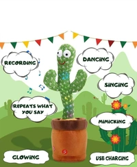 Rechargable Dancing Cactus Toy for Kids  Talking Singing Children Baby Plush Electronic Toys Voice Recording Repeats What You Say LED Lights - Green, 1000004